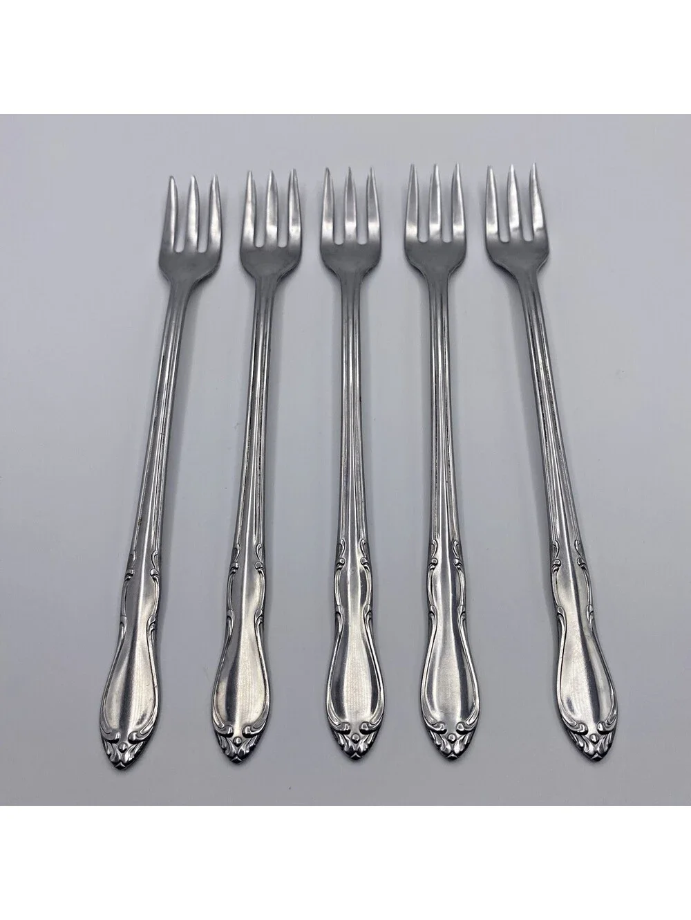 Oneida Ltd Cocktail Seafood Fork Stainless Homestead Simeon & George Vintage 5pc